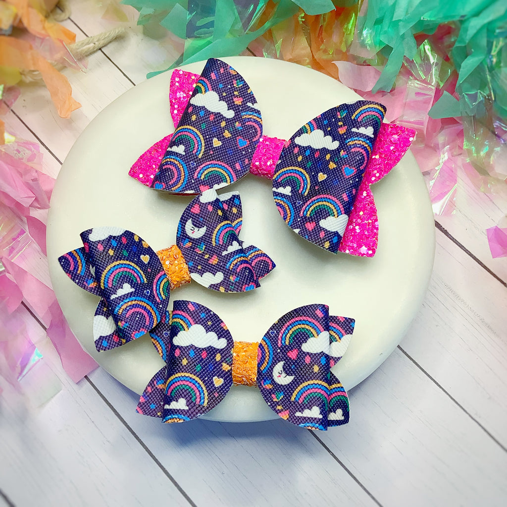 Dark Rainbows Riley Bow and 3.5” Faux Leather Bow Collection