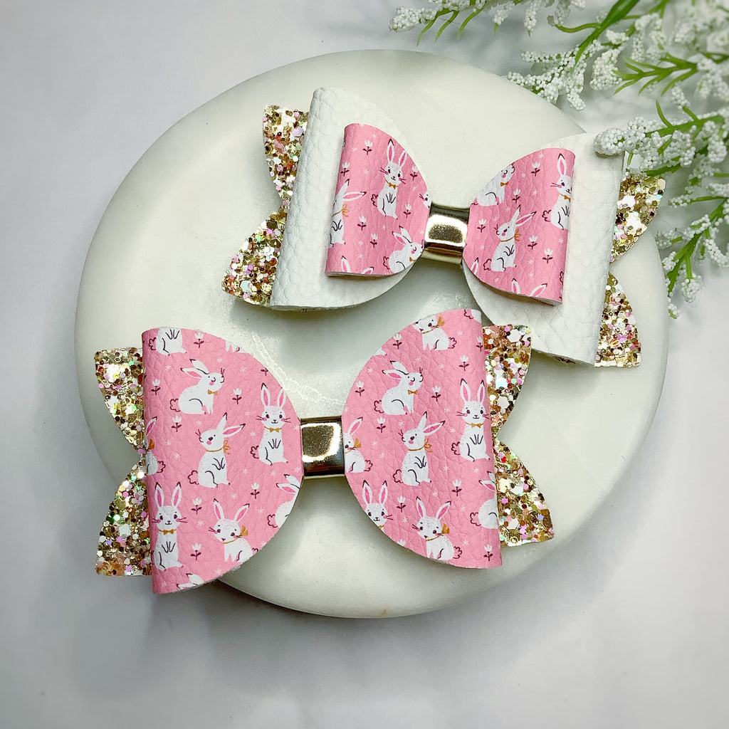 Pink and Gold Bunnies Bow