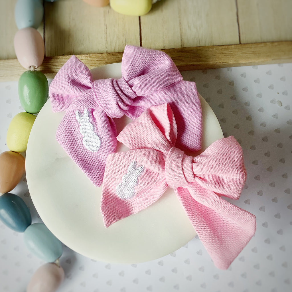 Embroidered Bunny Hop Hand Tied Bows