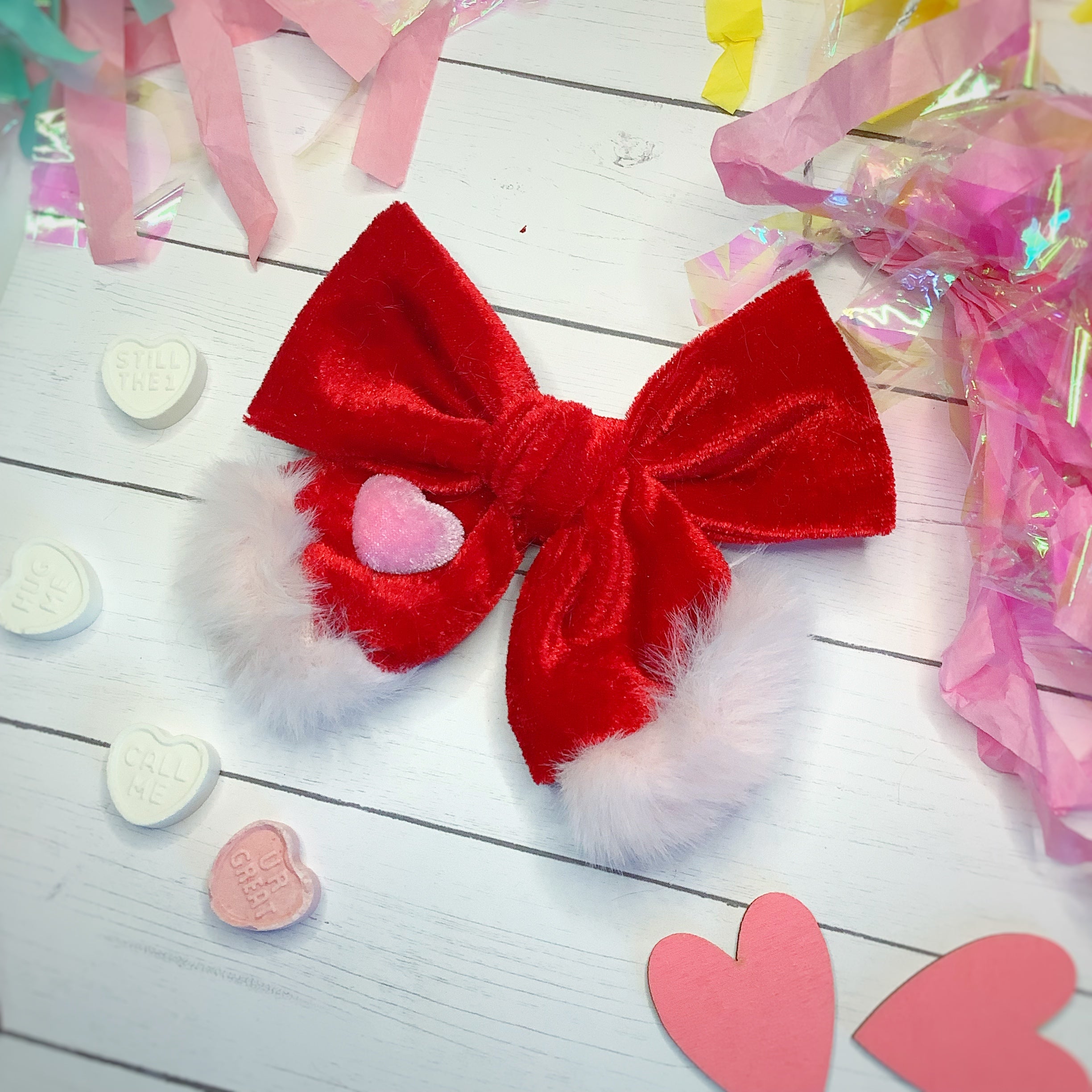 My Fuzzy Valentine Velvet and Fur Trimmed Pre-Tied Bow Strip Collection