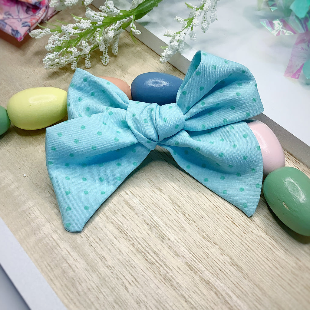 Robin’s Egg Polka Dot Bow and Scrunchie Collection