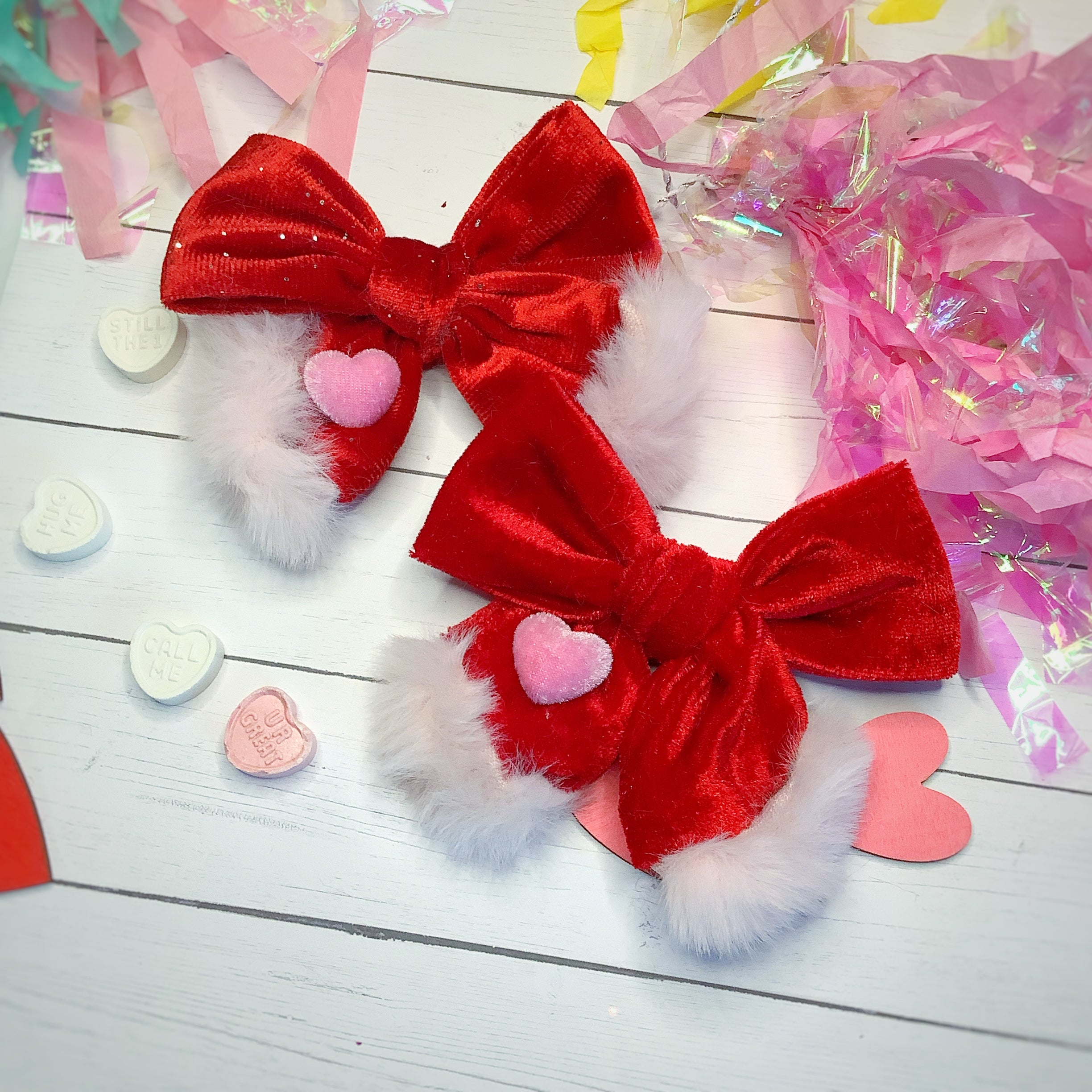 My Fuzzy Valentine Velvet and Fur Trimmed Pre-Tied Bow Strip Collection