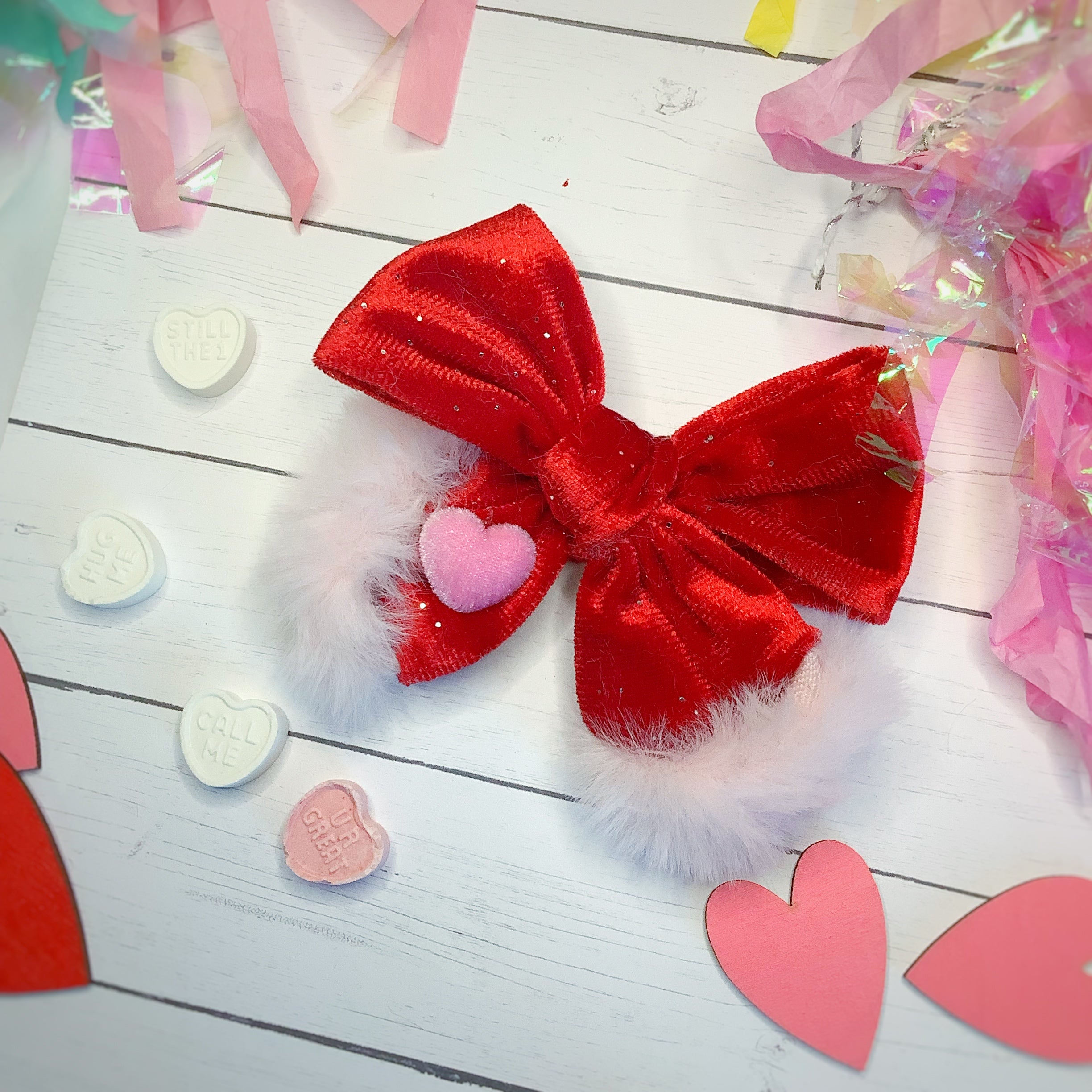 My Fuzzy Valentine Velvet and Fur Trimmed Pre-Tied Bow Strip Collection