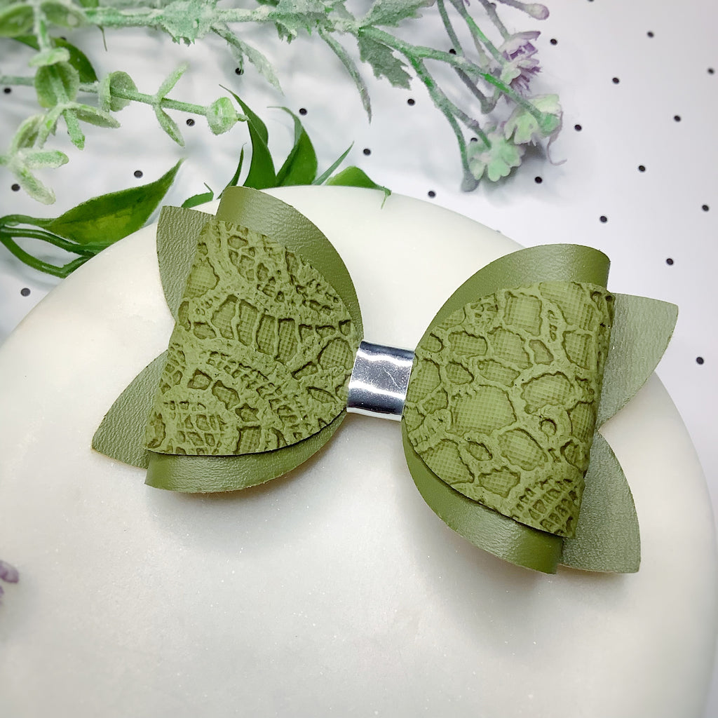 Olive Tooled Leather Bow